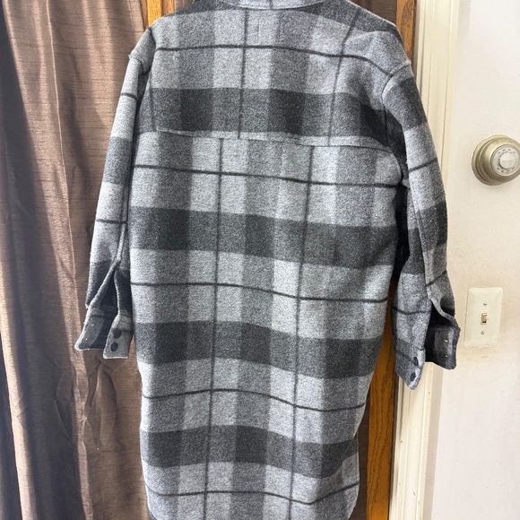 H&M Long Shirt Jacket Shacket Lightweight Coat Plaid Gray Black NWOT XS - Picture 4 of 7
